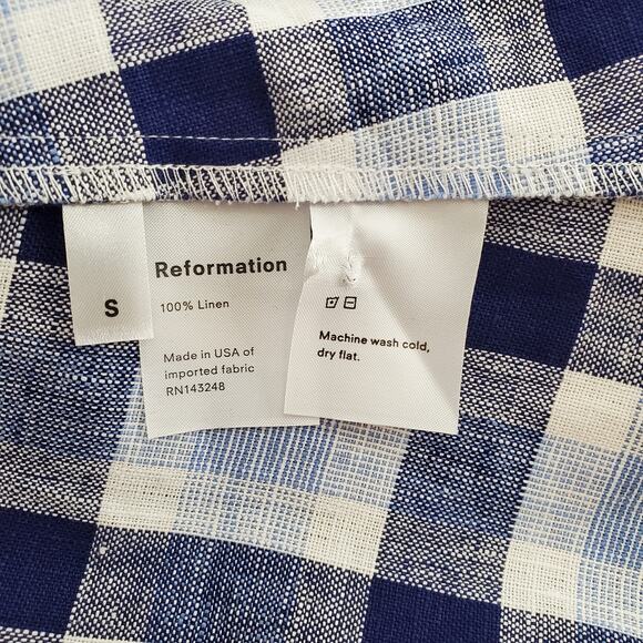 Reformation Marabella Linen Puff Sleeve Midi Dress Blue Gingham Check Size Small - Picture 9 of 10